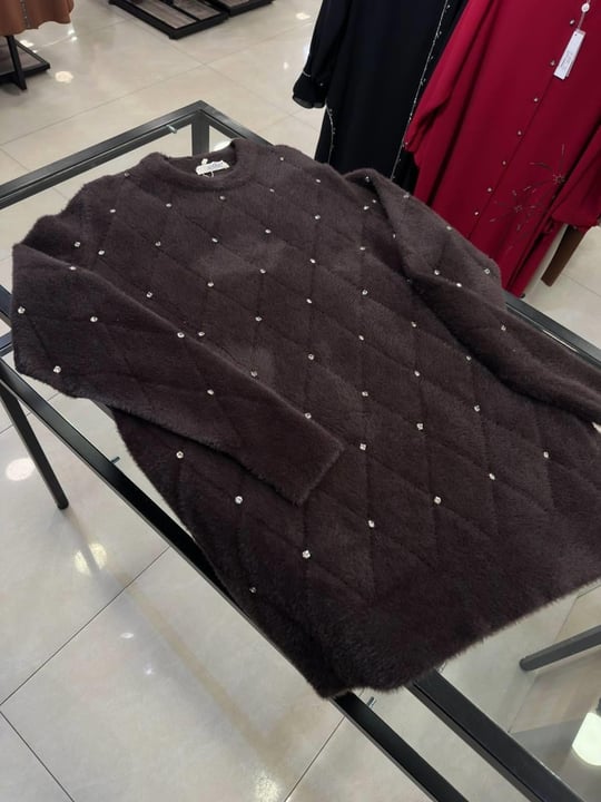 Önü Taşlı Baklavalı Angora Tunik 140293 T-25 Kahverengi