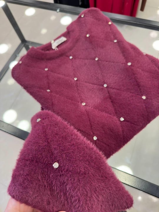 Önü Taşlı Baklavalı Angora Tunik 140293 T-25 Bordo