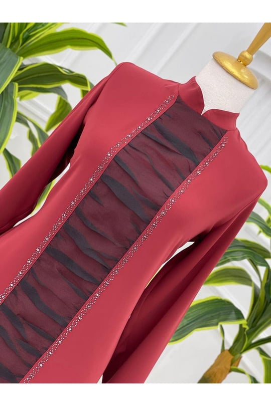 Önü Tül Drape Tunik 750 Kiremit