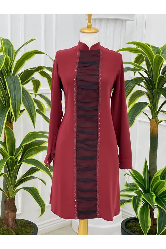 Önü Tül Drape Tunik 750 Kiremit