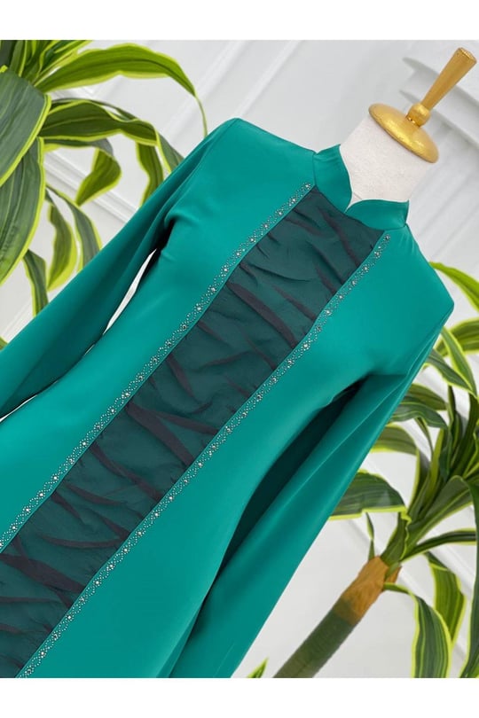 Önü Tül Drape Tunik 750 Mint yeşili