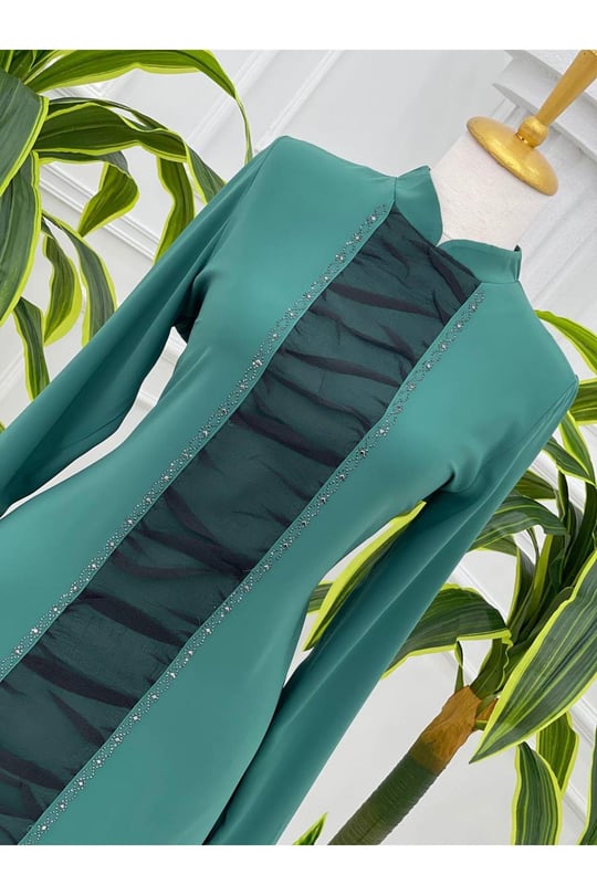 Önü Tül Drape Tunik 750 Yeşil