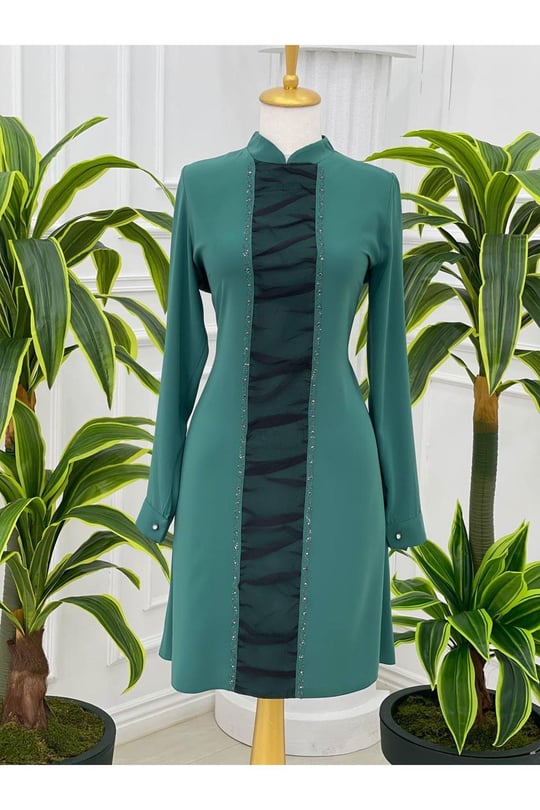 Önü Tül Drape Tunik 750 Yeşil