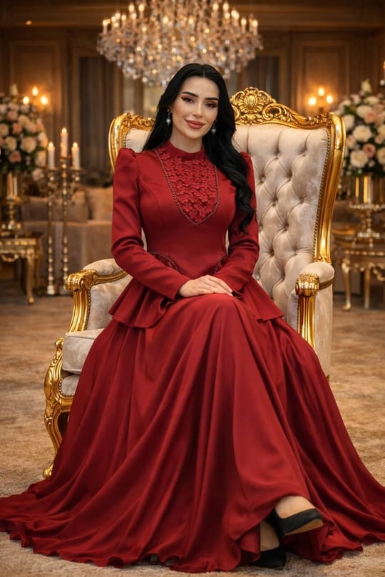 Önü Üç Boyut Çiçek Saten Abiye 150 T-26 Bordo
