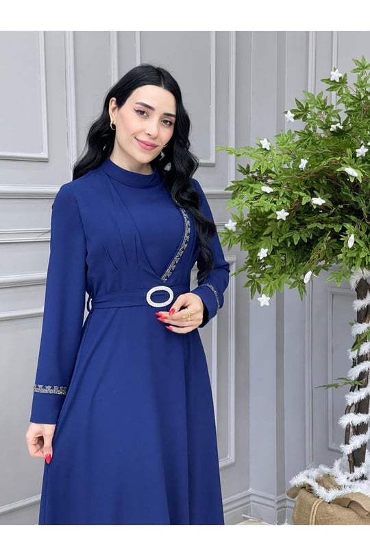 Önü Yarım Taşlı Elbise 5517 Saks