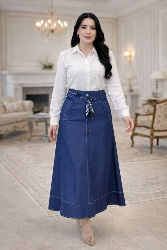 Örgü Kemer Denim Etek 4981 T-26 Lacivert