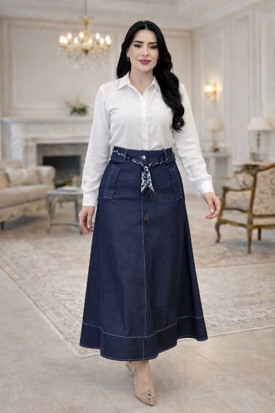 Örgü Kemer Denim Etek 4981 T-26 Siyah