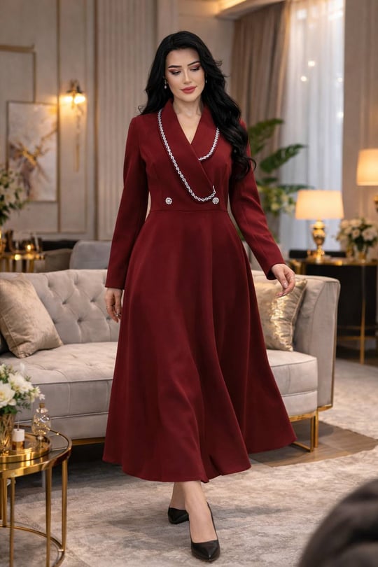 Örgü Taş Şerit Elbise 0525 T-26 Bordo