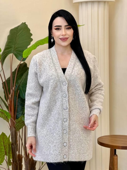 Oslo Zincir Detaylı Uzun Hırka 7748 T-25 Bej