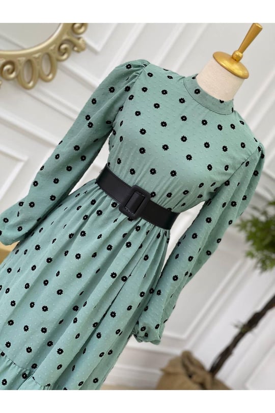 Papatya Kapartma Elbise 1225 Mint yeşili
