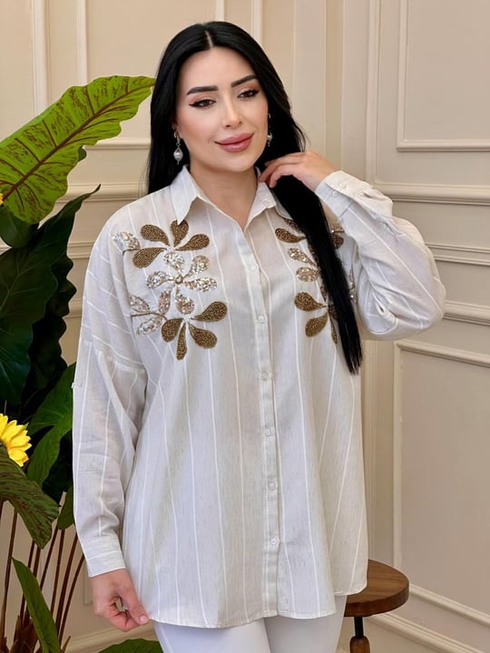 Payet Çiçek İşleme Gömlek 4473 t-25 Ekru
