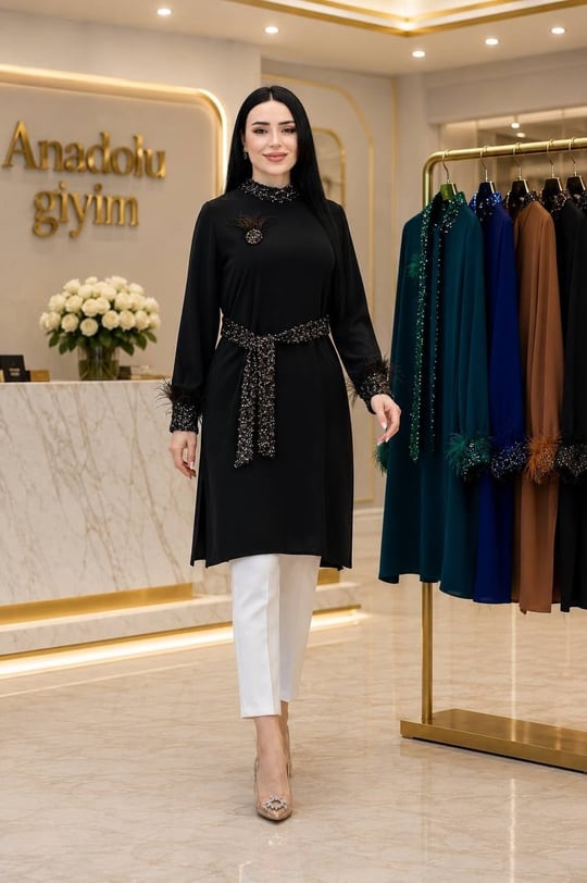 Payet Detay Otrişli Tunik 2200 T-26 Siyah