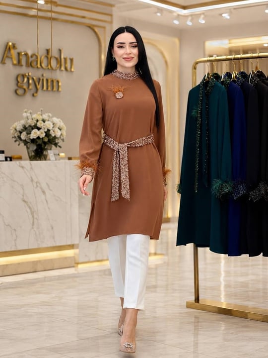 Payet Detay Otrişli Tunik 2200 T-26 Taba