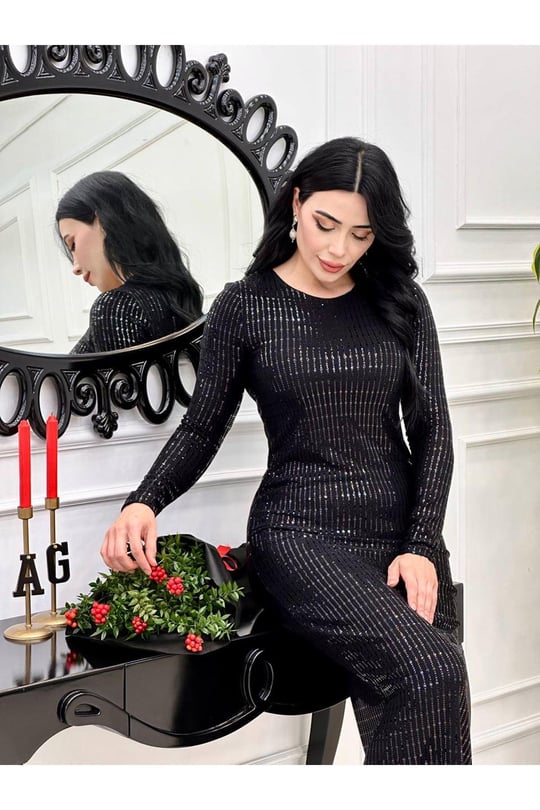 Payet Elbise 9458 Siyah