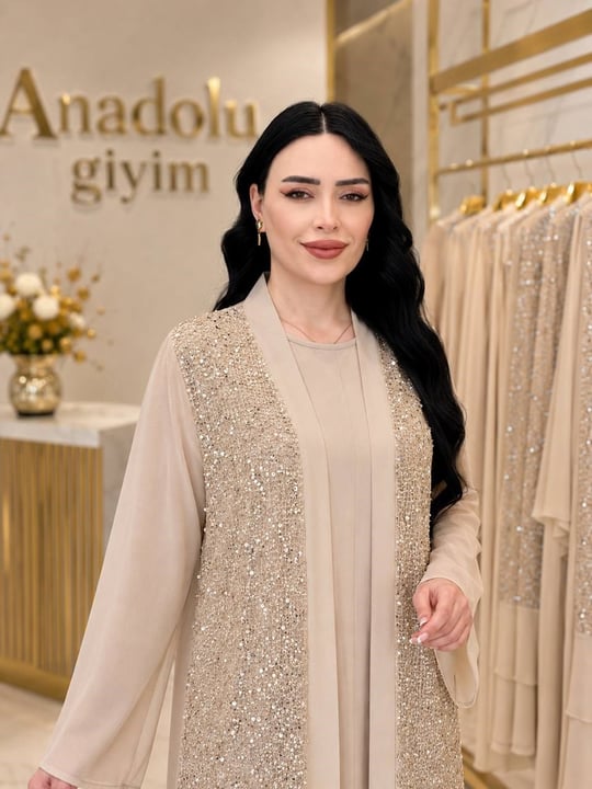 Payet File Detay Abaya Elbise 4816 T-26 Bej