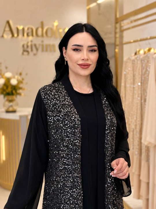 Payet File Detay Abaya Elbise 4816 T-26 Siyah