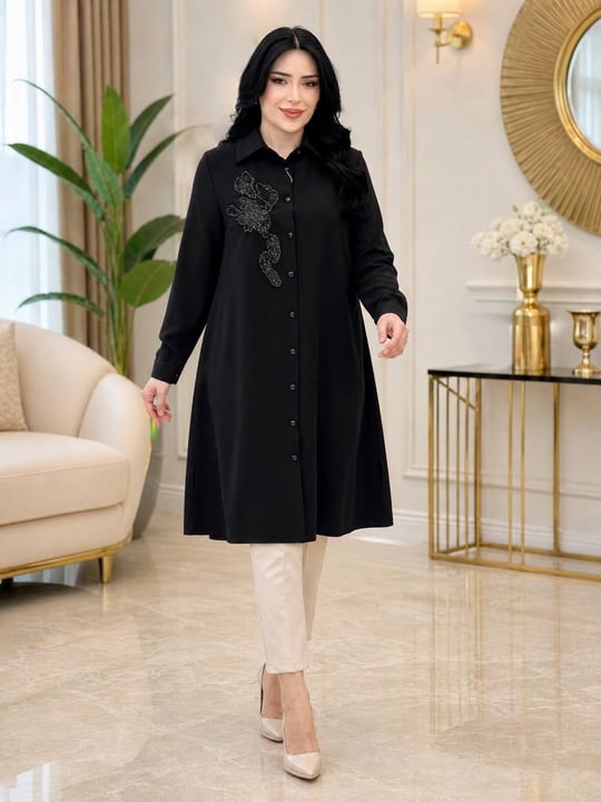 Payet İşleme Polo Tunik 1180 T-26 Siyah