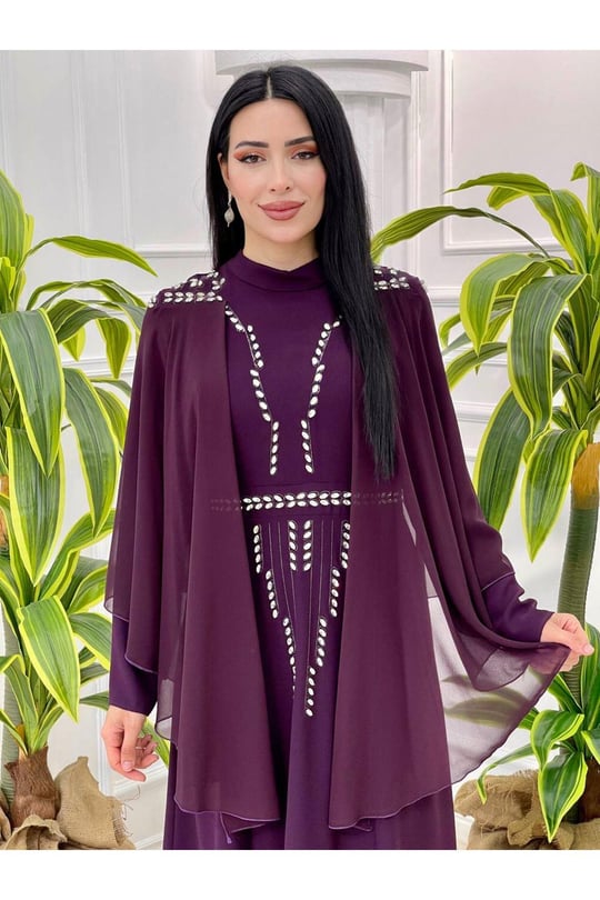 Pelerin Damla Taş Elbise 3783 Mor
