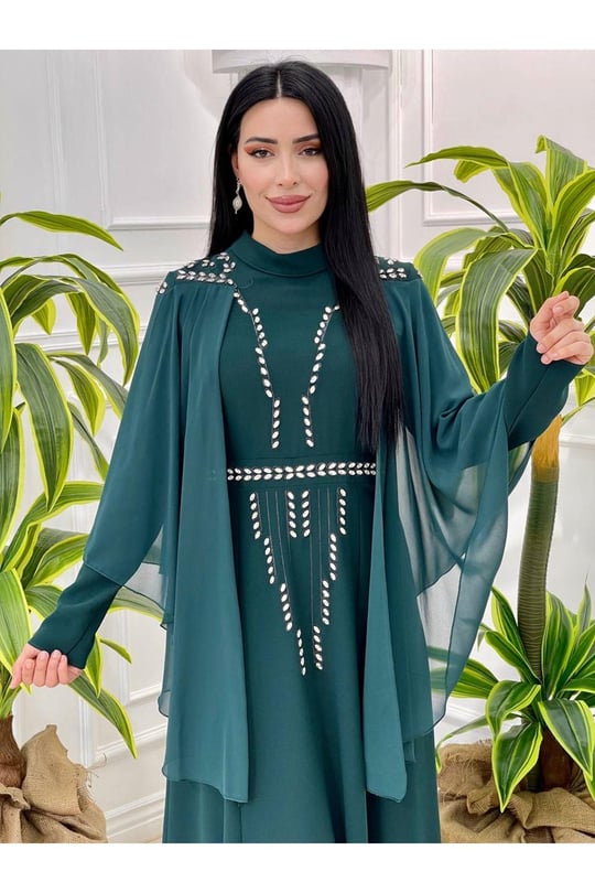 Pelerin Damla Taş Elbise 3783 Yeşil