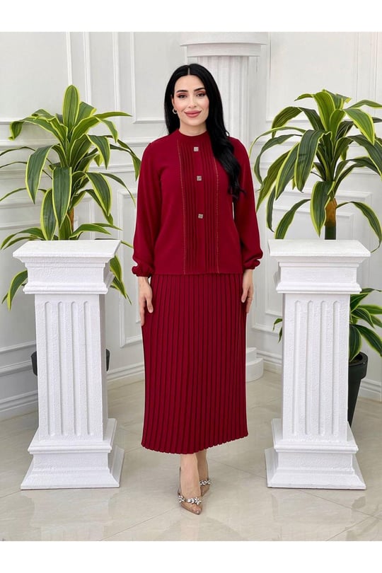 Pile Detay Etekli Takım 1214 Bordo