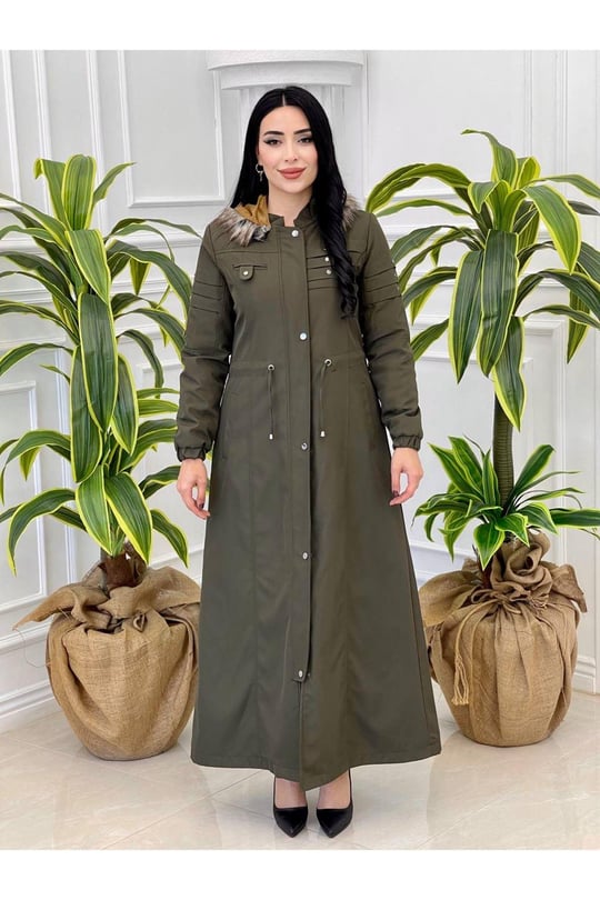 Pile Detay Tam Boy Parka 2028 Haki