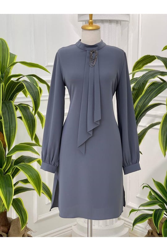 Pile Kravatlı Tunik 6376 Gri