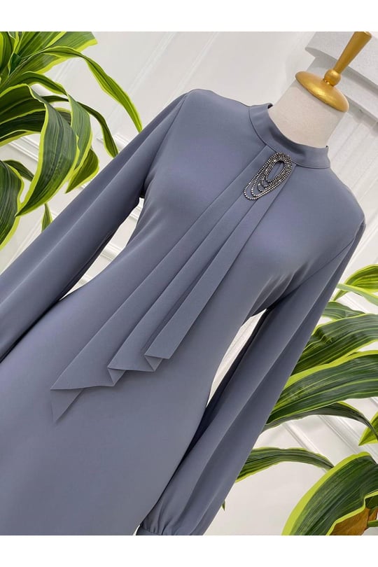 Pile Kravatlı Tunik 6376 Gri