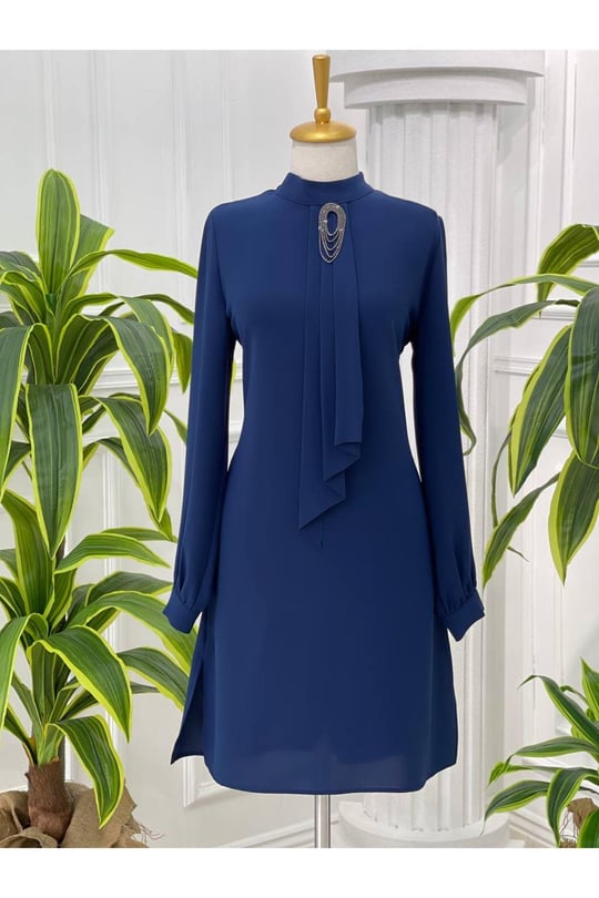 Pile Kravatlı Tunik 6376 Lacivert
