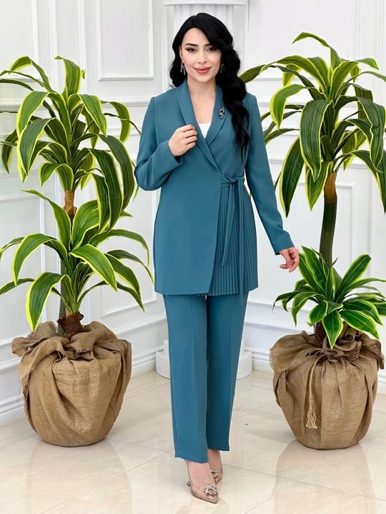 Pilise Detay Bağlamalı Takım 5700 Mint yeşili