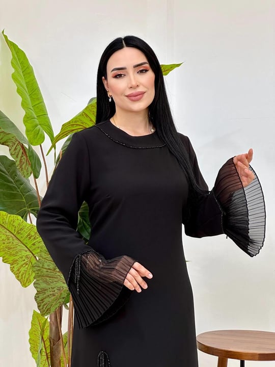 Pilise Detay Krep Elbise 2143 T-25 Siyah
