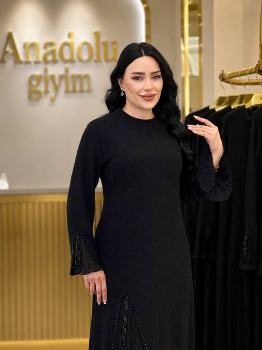 Pilise Detay Simli Elbise 5380 T-26 Siyah