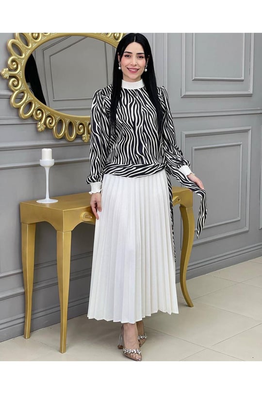Piliseli Desenli Etekli Takım 1153 Beyaz Zebra
