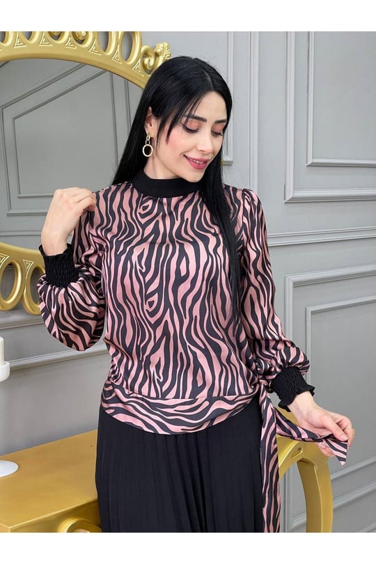 Piliseli Desenli Etekli Takım 1153 Pudra Zebra
