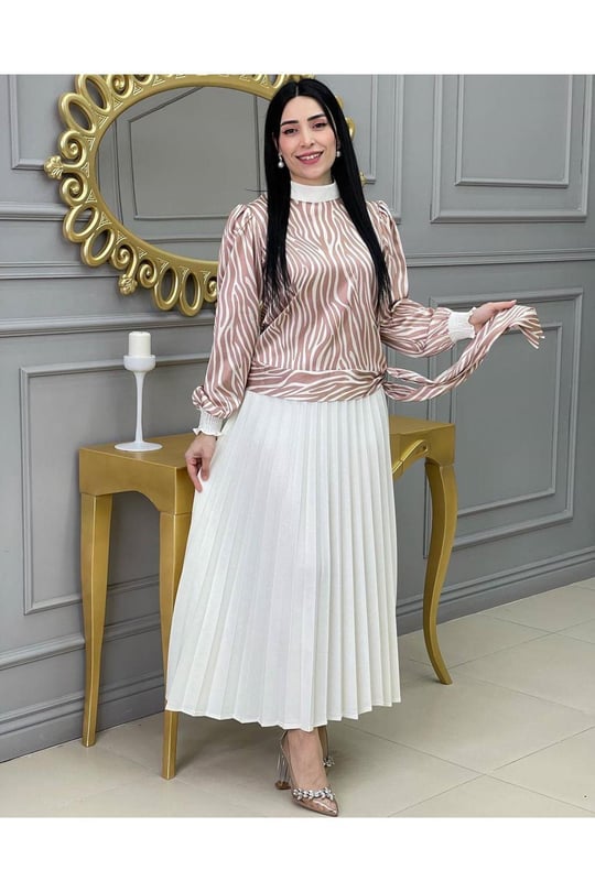 Piliseli Desenli Etekli Takım 1153 Taba Zebra