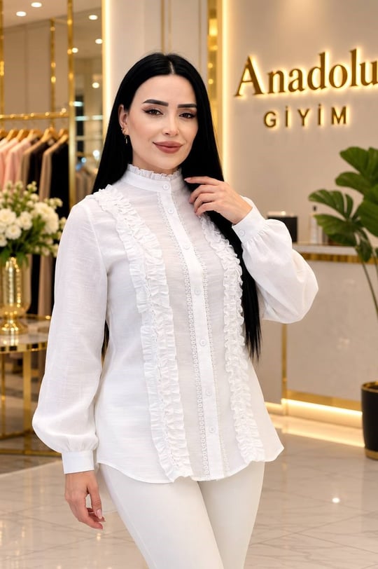 PırPır Şerit Gömlek 385 T-26 Beyaz
