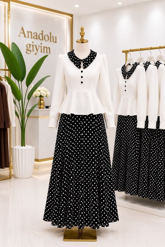 Puantiye Bebe Yaka Takım Görünümlü Elbise 7153 T-26 Beyaz