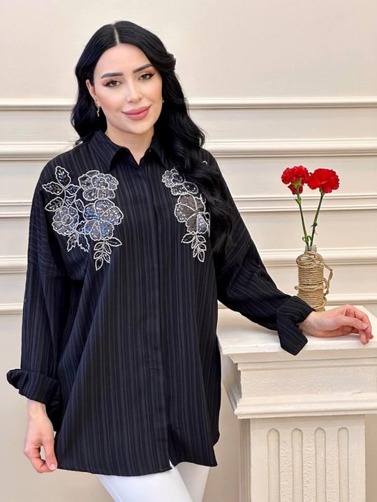 Pul Çiçek İşleme Tunik 4441 t-25 Siyah