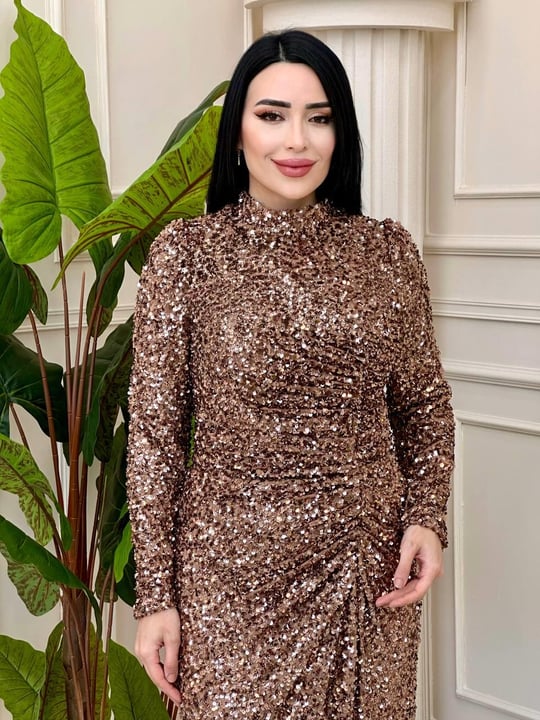 Pullu Belden Büzmeli Abiye 4880 t-24 Bakır