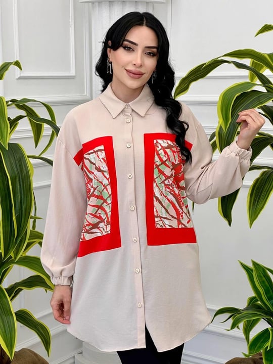 Renk Bloklu Tunik 10228 T-24 Bej