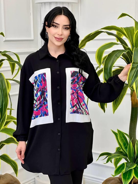 Renk Bloklu Tunik 10228 T-24 Siyah