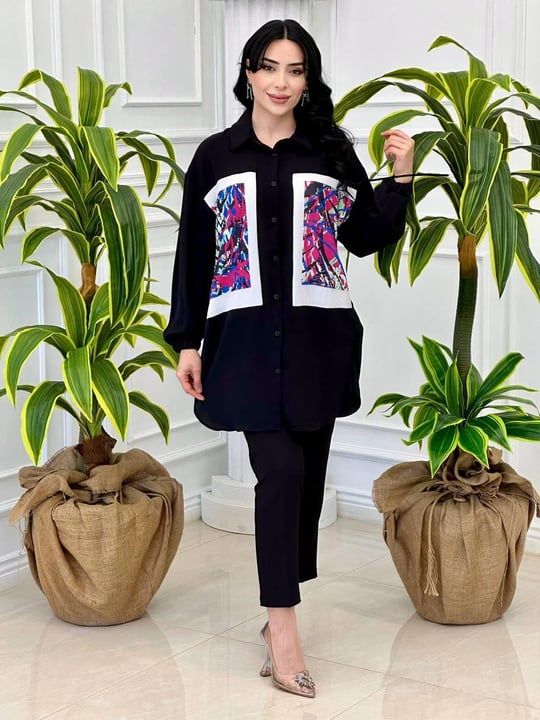 Renk Bloklu Tunik 10228 T-24 Siyah