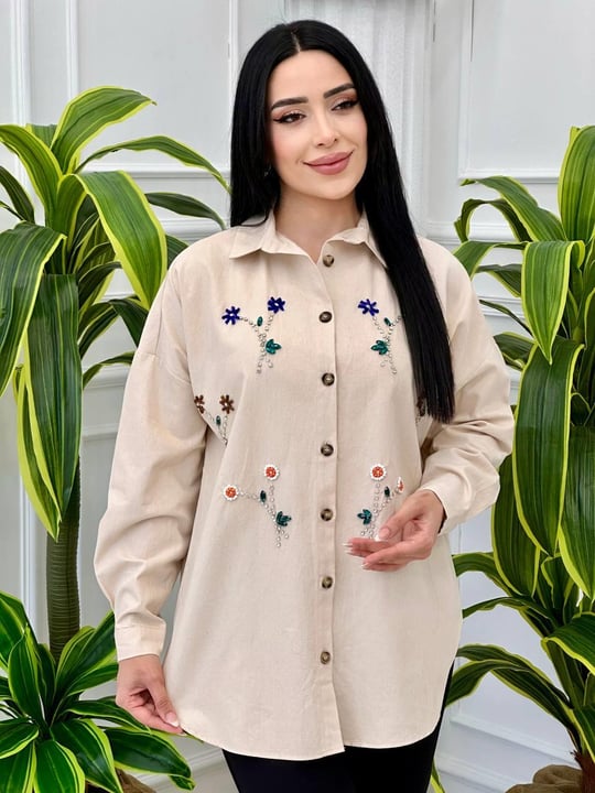 Renkli İşleme Spor Gömlek 3190 t-24 Bej