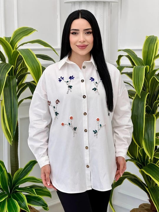 Renkli İşleme Spor Gömlek 3190 t-24 Beyaz