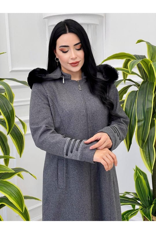 Ribana Detay Kaşe Kaban 8169 Gri