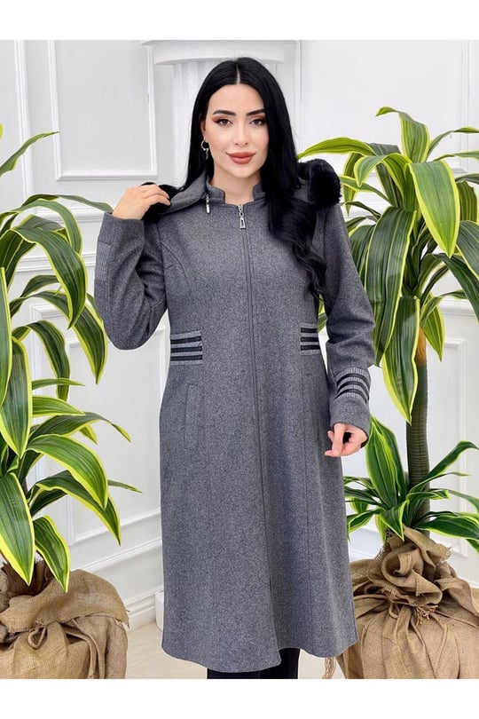 Ribana Detay Kaşe Kaban 8169 Gri