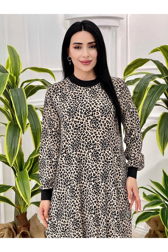 Ribanalı Leopar Elbise 180 Taş