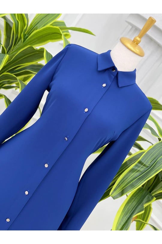 Sade Düğmeli Tunik 5251 Saks