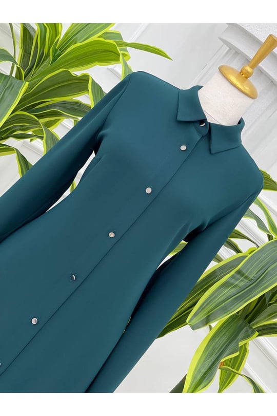 Sade Düğmeli Tunik 5251 Zümrüt Yeşil