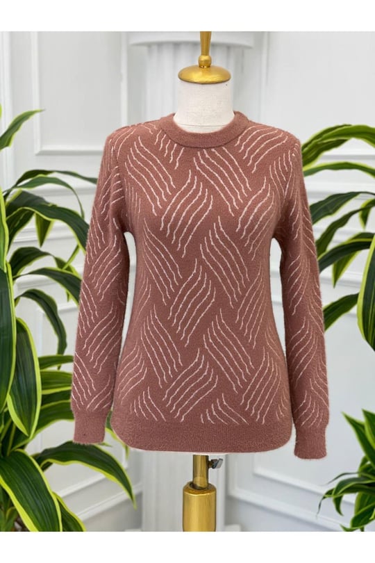 Sakallı Çizgili Bluz 3320 Pudra