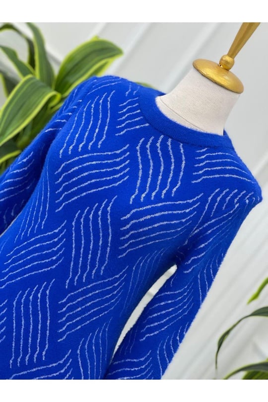 Sakallı Çizgili Bluz 3320 Saks